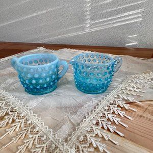 Vintage Fenton Hobnail Cream and Sugar, Vintage Glassware, Coffee and Tea